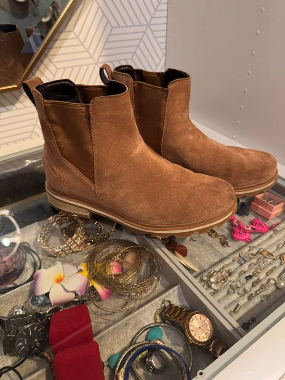 SOREL Revel Waterproof Chelsea Boot Size 10, Cognac